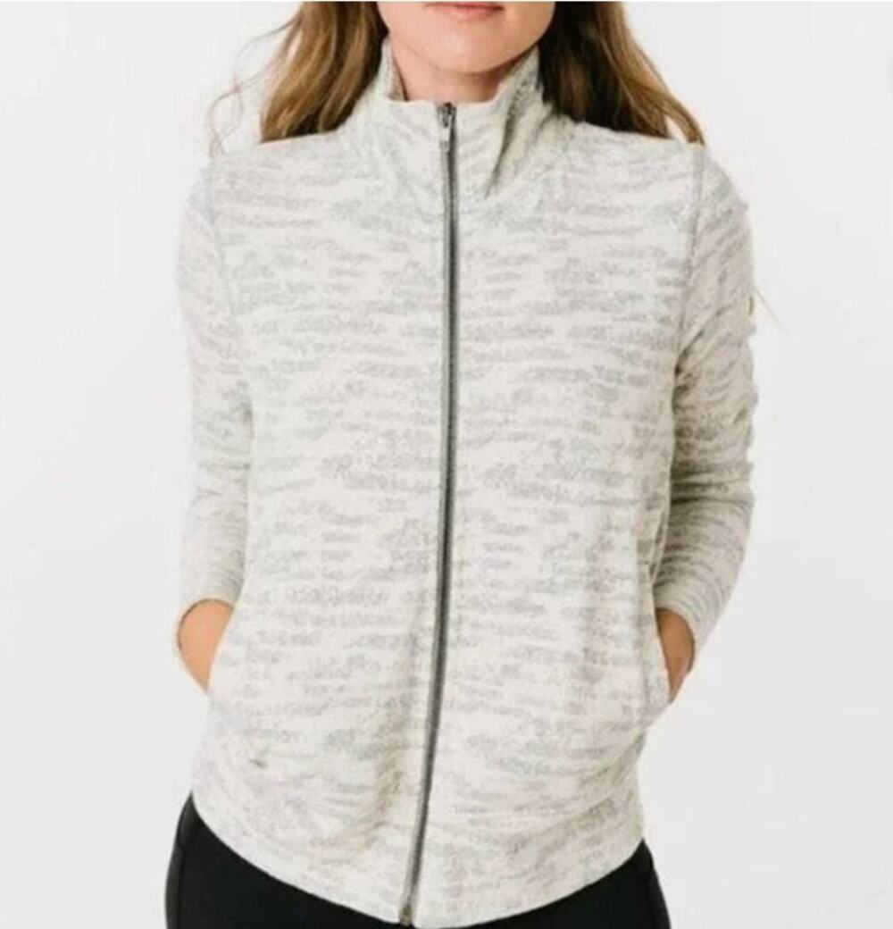 Zyia Active Womens Zipper Up Performance Abstract Jacket Cream Women's XL 3429